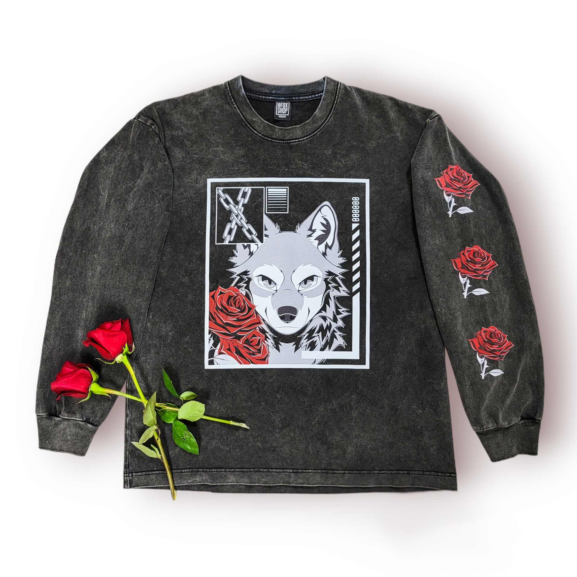 Sweatshirt with top roses on sleeves